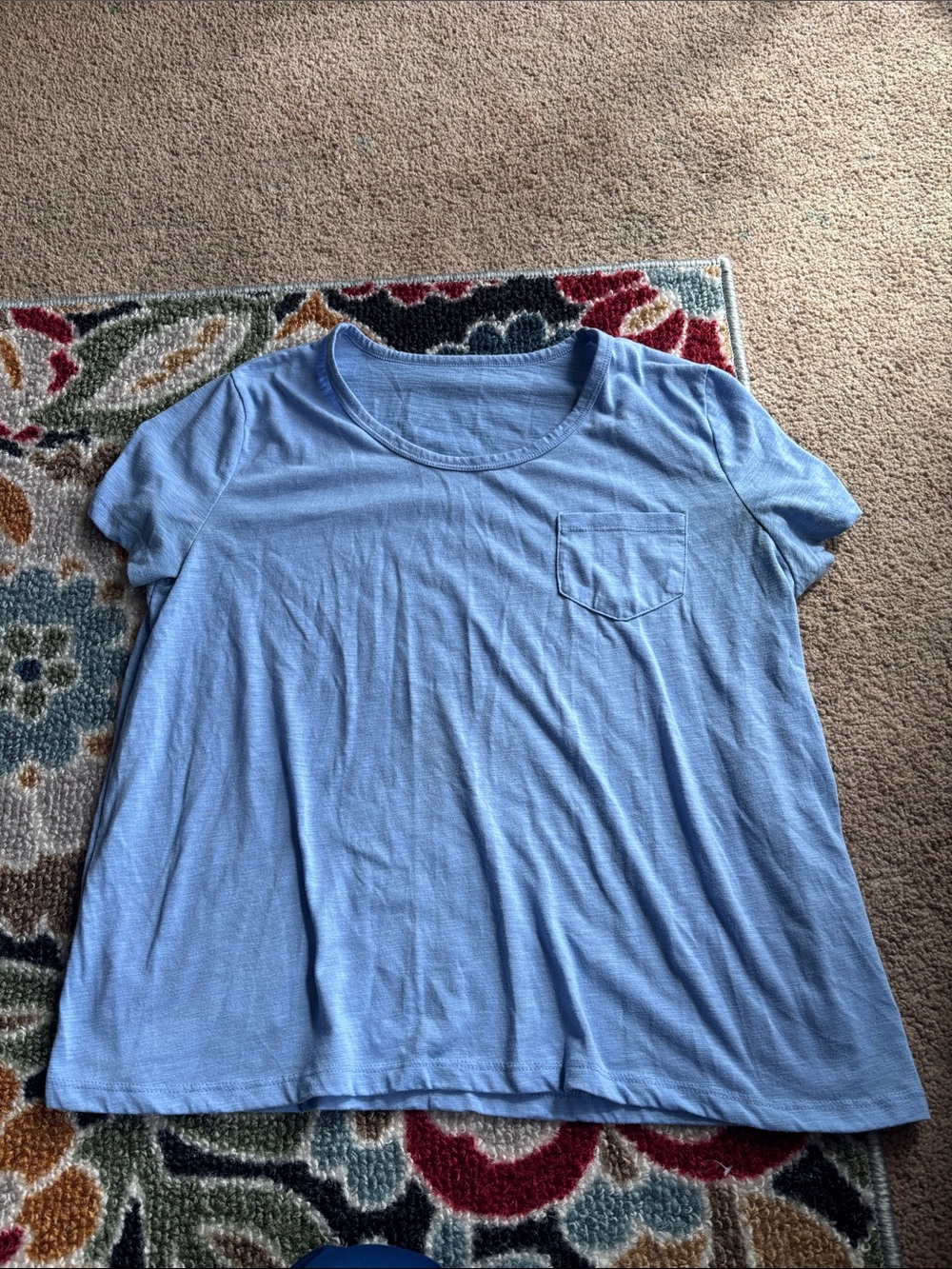 Light Blue Women's Scoop Neck Tee with Chest Pocket